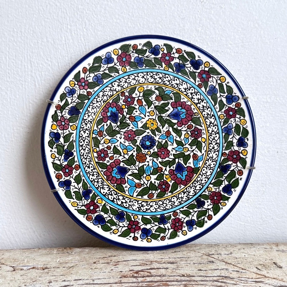 Vintage Jerusalem Armenian Pottery Hand Painted Floral Plate 9" CSGE